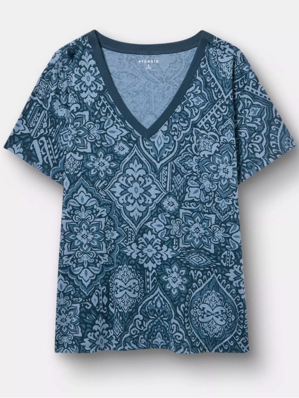 torrid Blue Medallion Print V-Neck Short Sleeve Top